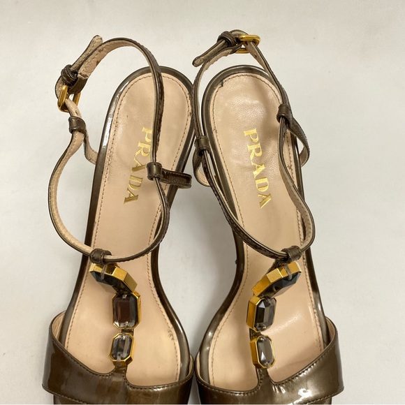 Prada Jewel Embellished Heels Heeled Sandals 6.5 / 36.5 Ankle Strap Stilettos - Picture 8 of 14